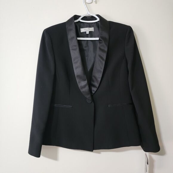 NWT $129 Kasper Womens Golden Age Black Tuxedo Jacket 1-Button Shawl Lapel 10P - Picture 1 of 11